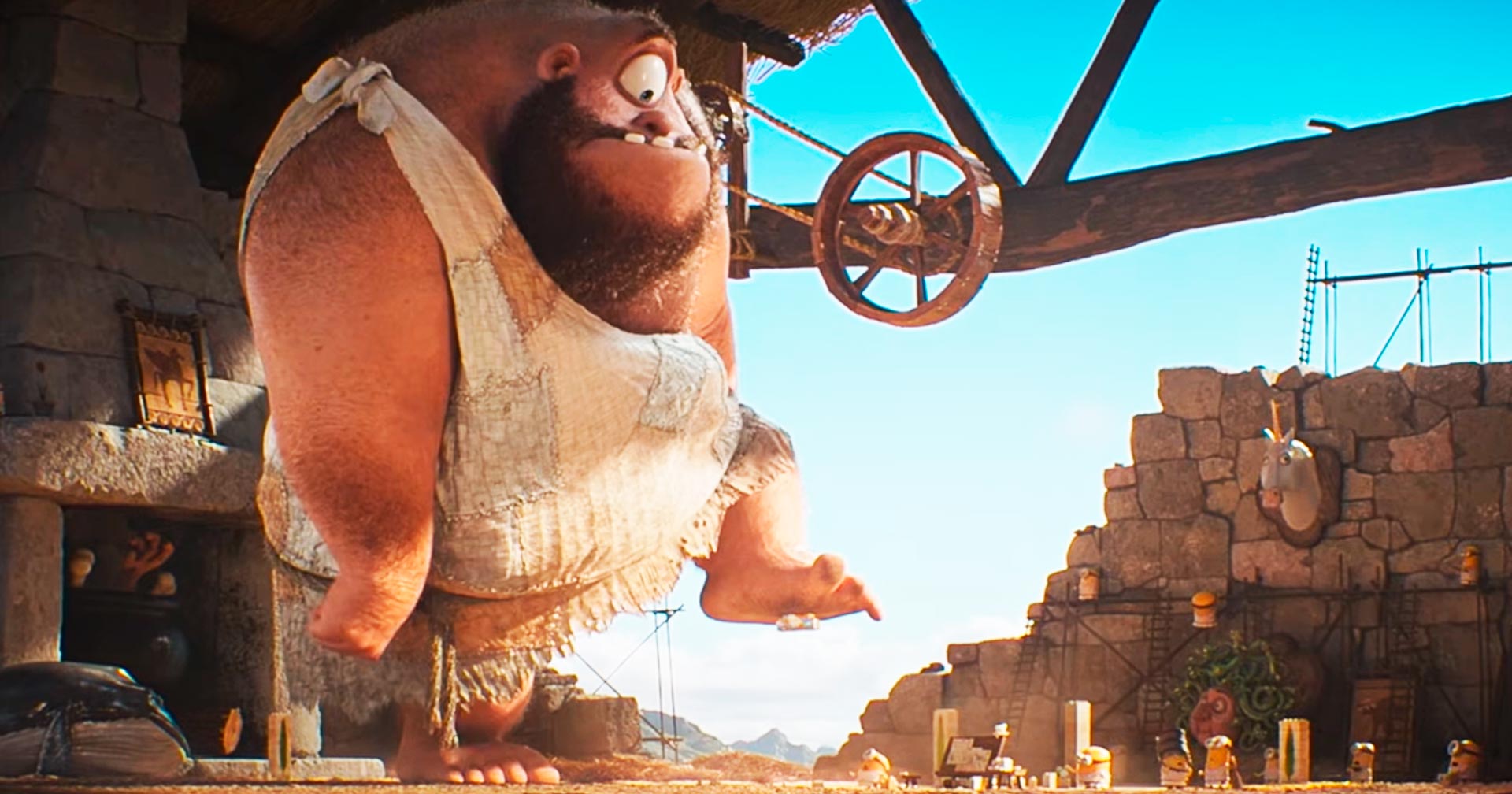 Cena inédita de ‘Minions e Monstros’ mostra ciclope gigante sendo derrubado de uma montanha; assista