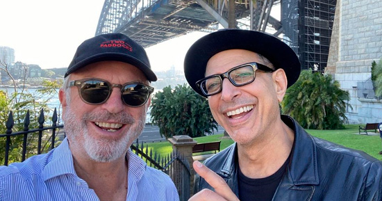 Jeff Goldblum e Sam Neill posam para foto em Sydney, Austrália