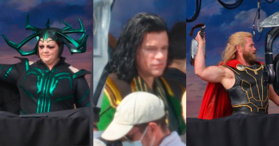 Melissa McCarthy, Luke Hemsworth e Matt Damon nos bastidores de Thor 4