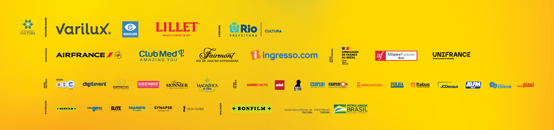 Patrocinadores, copatrocínios, apoios institucionais, de mídia e culturais, distribuição, promoção, realização