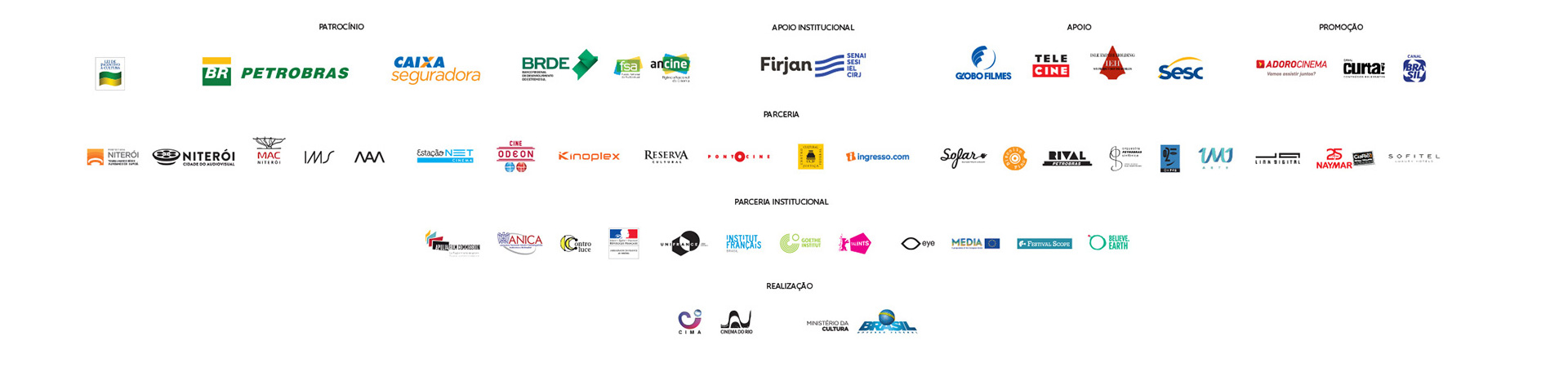 Patrocinadores, copatrocínios, apoios institucionais, de mídia e culturais, distribuição, promoção, realização