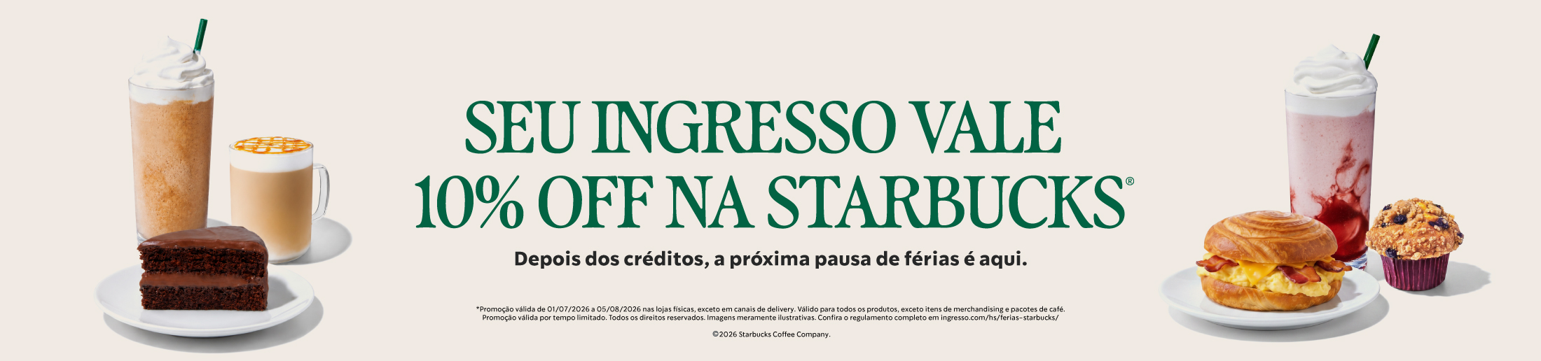 Seu ingresso vale 15% off na Starbucks. Nas compras do filme O Diabo Veste Prada 2, o café está garantido.