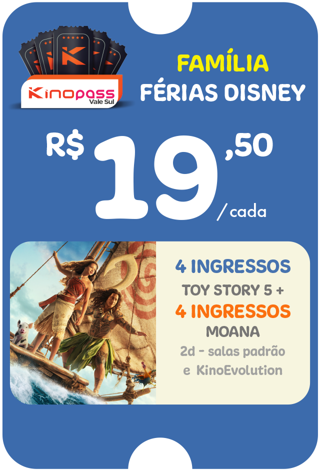 Kinopass Férias em Família Disney – 8 (oito) ingressos, R$ 19,50