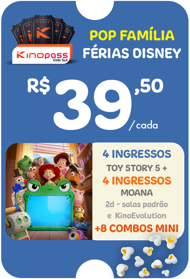 Kinopass POP Férias Disney – 8 (oito) ingressos, R$ 39,50