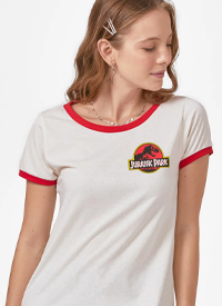 Imagem Camiseta Ringer Jurassic Park Logo Mini